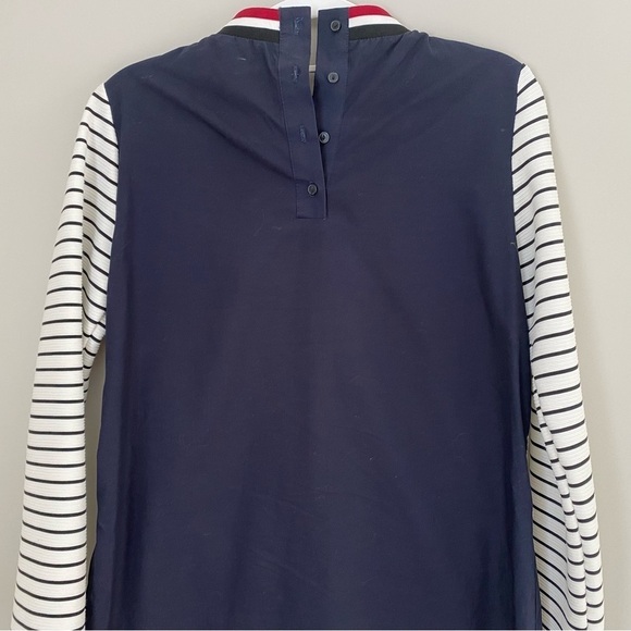 Zara Striped White Navy Long Sleeve Button Front Shift Dress half Sweater XS - Picture 11 of 16